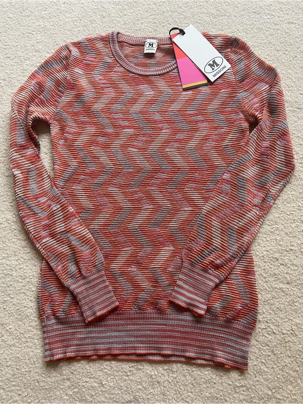 NEW, MSRP $495 M MISSONI Zigzag Crewneck Sweater size M